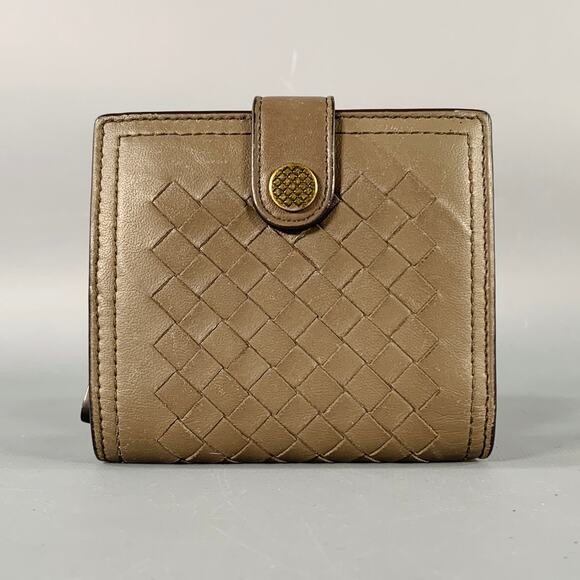BOTTEGA VENETA Brown Woven Leather Intrecciato Small Flap Wallet - Picture 1 of 6